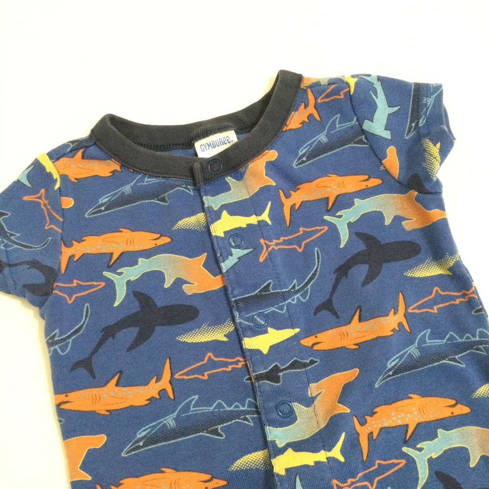 Boys GYMBOREE 2 2T toddler baby Shark romper summer pajamas short pj’s shortall